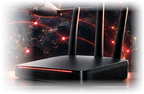 紅杏 VPN 路由器本體：三根天線的黑色機身，出貨前已設定好指定地區節點